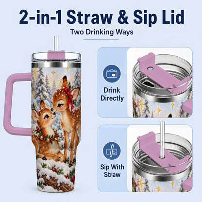#pl[40oz|Pink] Christmas Fawns Tumbler 40oz, Spotted Deer Illustration