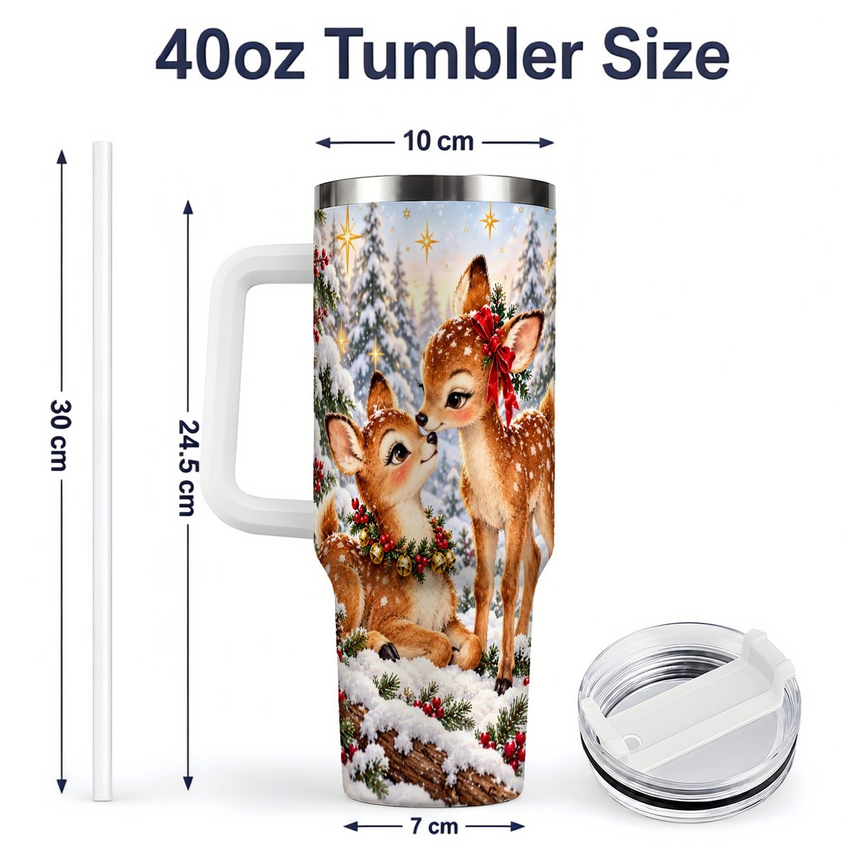 #pl[40oz|White] Christmas Fawns Tumbler 40oz, Spotted Deer Illustration