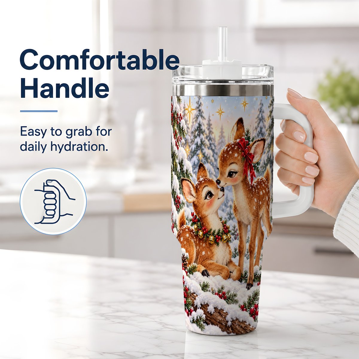 #pl[40oz|White] Christmas Fawns Tumbler 40oz, Spotted Deer Illustration