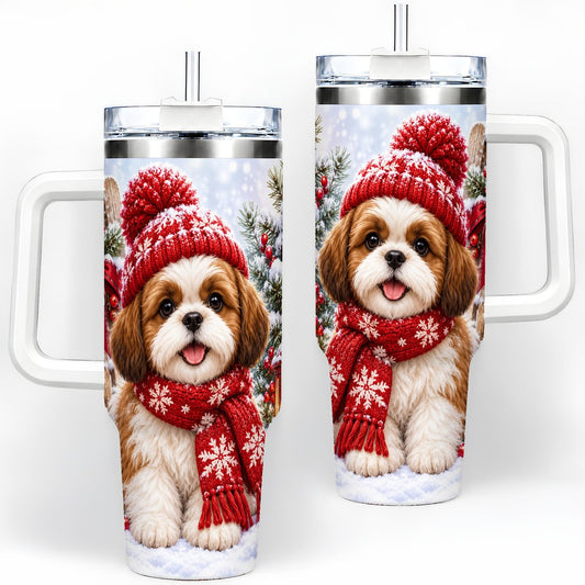 Christmas Shih Tzu Tumbler 40oz, Lantern Winter Scene
