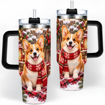 #pl[40oz|Black] Christmas Corgi Tumbler 40oz, Festive Lantern Artwork