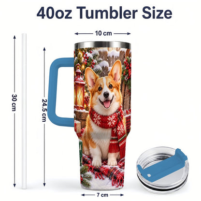 #pl[40oz|Blue] Christmas Corgi Tumbler 40oz, Festive Lantern Artwork