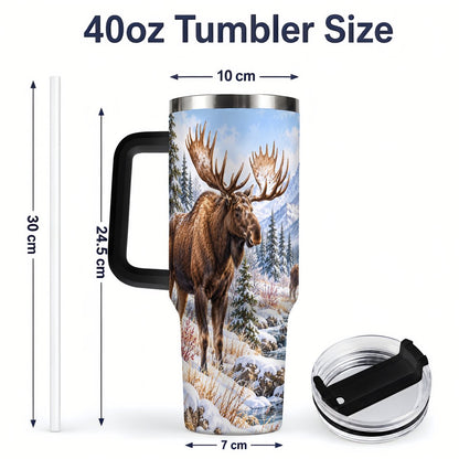 #pl[40oz|Black] Winter Moose Tumbler 40oz, Snowy Forest Scene