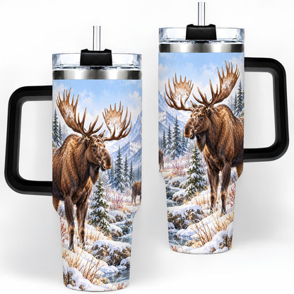 #pl[40oz|Black] Winter Moose Tumbler 40oz, Snowy Forest Scene