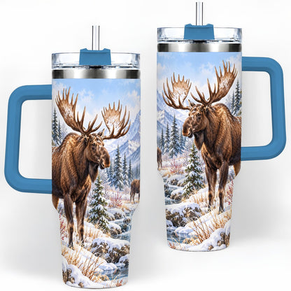 #pl[40oz|Blue] Winter Moose Tumbler 40oz, Snowy Forest Scene