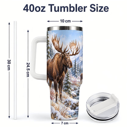 #pl[40oz|White] Winter Moose Tumbler 40oz, Snowy Forest Scene