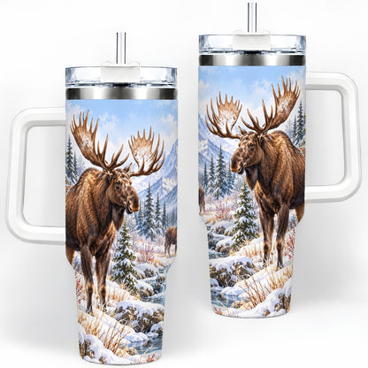 Winter Moose Tumbler 40oz, Snowy Forest Scene