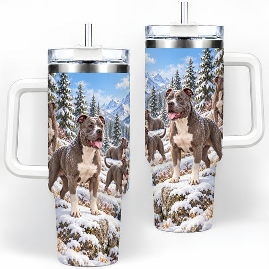 Winter Pit Bull Dogs Tumbler 40oz, Alpine Wilderness Scene