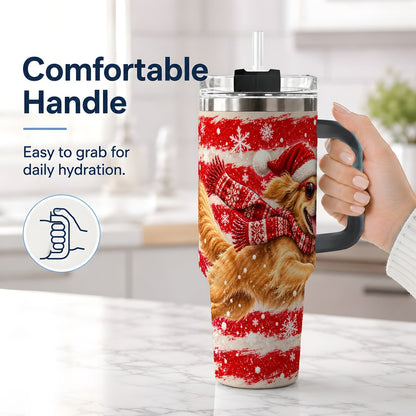 #pl[40oz|Black] Christmas Golden Retriever Tumbler 40oz, Red Snowflake Design