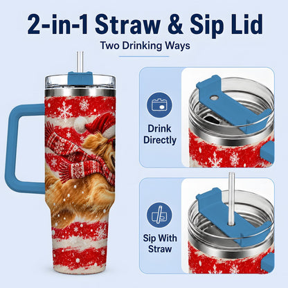 #pl[40oz|Blue] Christmas Golden Retriever Tumbler 40oz, Red Snowflake Design