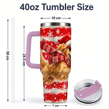 #pl[40oz|Pink] Christmas Golden Retriever Tumbler 40oz, Red Snowflake Design