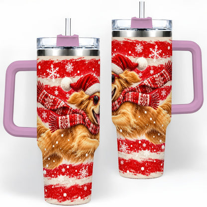 #pl[40oz|Pink] Christmas Golden Retriever Tumbler 40oz, Red Snowflake Design