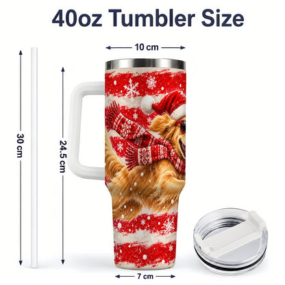 #pl[40oz|White] Christmas Golden Retriever Tumbler 40oz, Red Snowflake Design