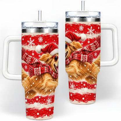 Christmas Golden Retriever Tumbler 40oz, Red Snowflake Design