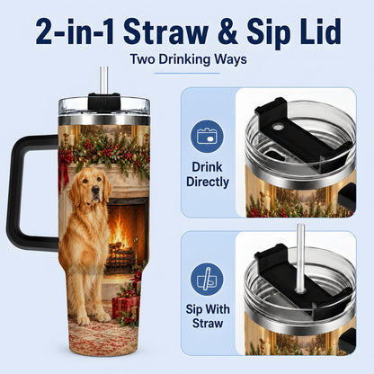 #pl[40oz|Black] Christmas Golden Retriever Tumbler 40oz, Holiday Living Room
