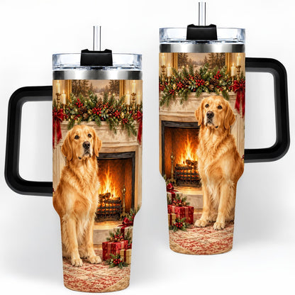 #pl[40oz|Black] Christmas Golden Retriever Tumbler 40oz, Holiday Living Room