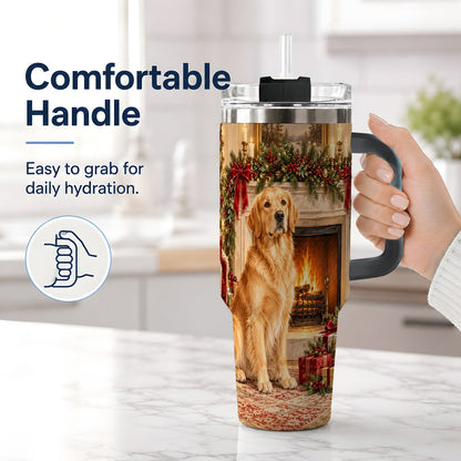 #pl[40oz|Black] Christmas Golden Retriever Tumbler 40oz, Holiday Living Room