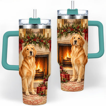 #pl[40oz|Green] Christmas Golden Retriever Tumbler 40oz, Holiday Living Room