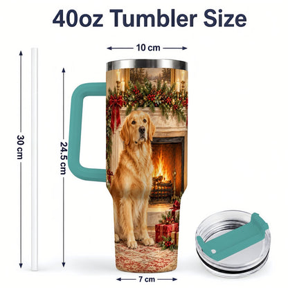 #pl[40oz|Green] Christmas Golden Retriever Tumbler 40oz, Holiday Living Room