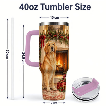 #pl[40oz|Pink] Christmas Golden Retriever Tumbler 40oz, Holiday Living Room