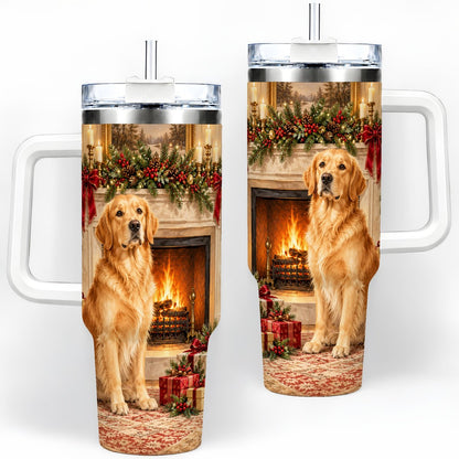 Christmas Golden Retriever Tumbler 40oz, Holiday Living Room