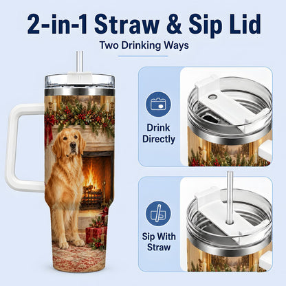 #pl[40oz|White] Christmas Golden Retriever Tumbler 40oz, Holiday Living Room