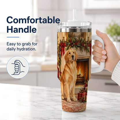 #pl[40oz|White] Christmas Golden Retriever Tumbler 40oz, Holiday Living Room