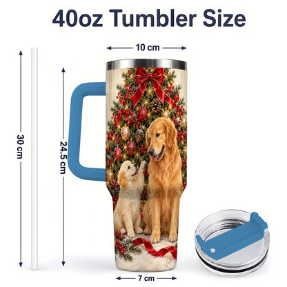 #pl[40oz|Blue] Golden Retriever Christmas Tree Handled Tumbler 40oz