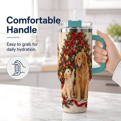 #pl[40oz|Green] Golden Retriever Christmas Tree Handled Tumbler 40oz