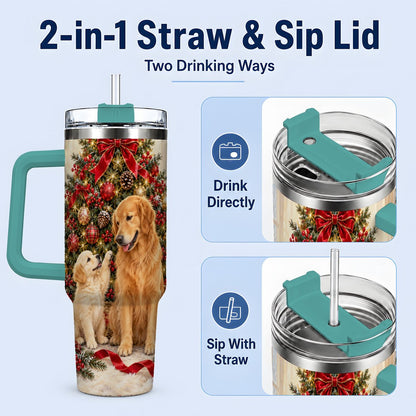 #pl[40oz|Green] Golden Retriever Christmas Tree Handled Tumbler 40oz