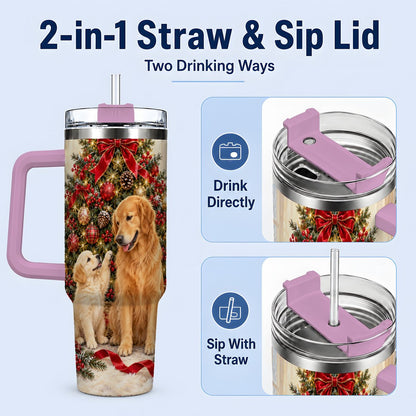 #pl[40oz|Pink] Golden Retriever Christmas Tree Handled Tumbler 40oz