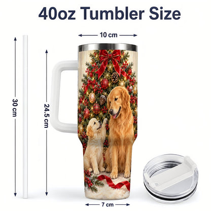 #pl[40oz|White] Golden Retriever Christmas Tree Handled Tumbler 40oz
