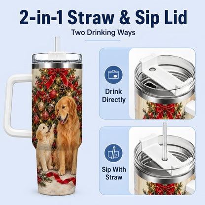 #pl[40oz|White] Golden Retriever Christmas Tree Handled Tumbler 40oz