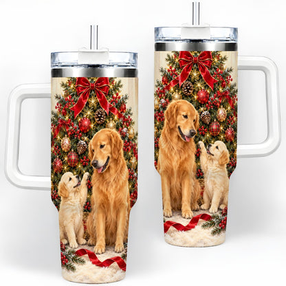 Golden Retriever Christmas Tree Handled Tumbler 40oz