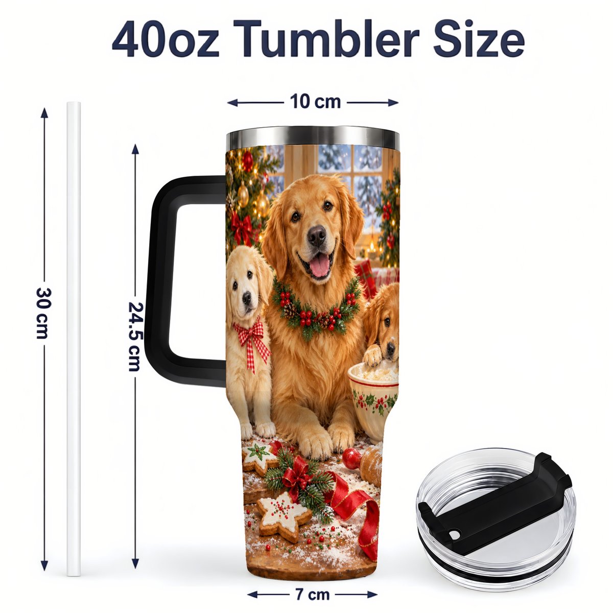 #pl[40oz|Black] Golden Retriever Christmas Baking Handled Tumbler 40oz