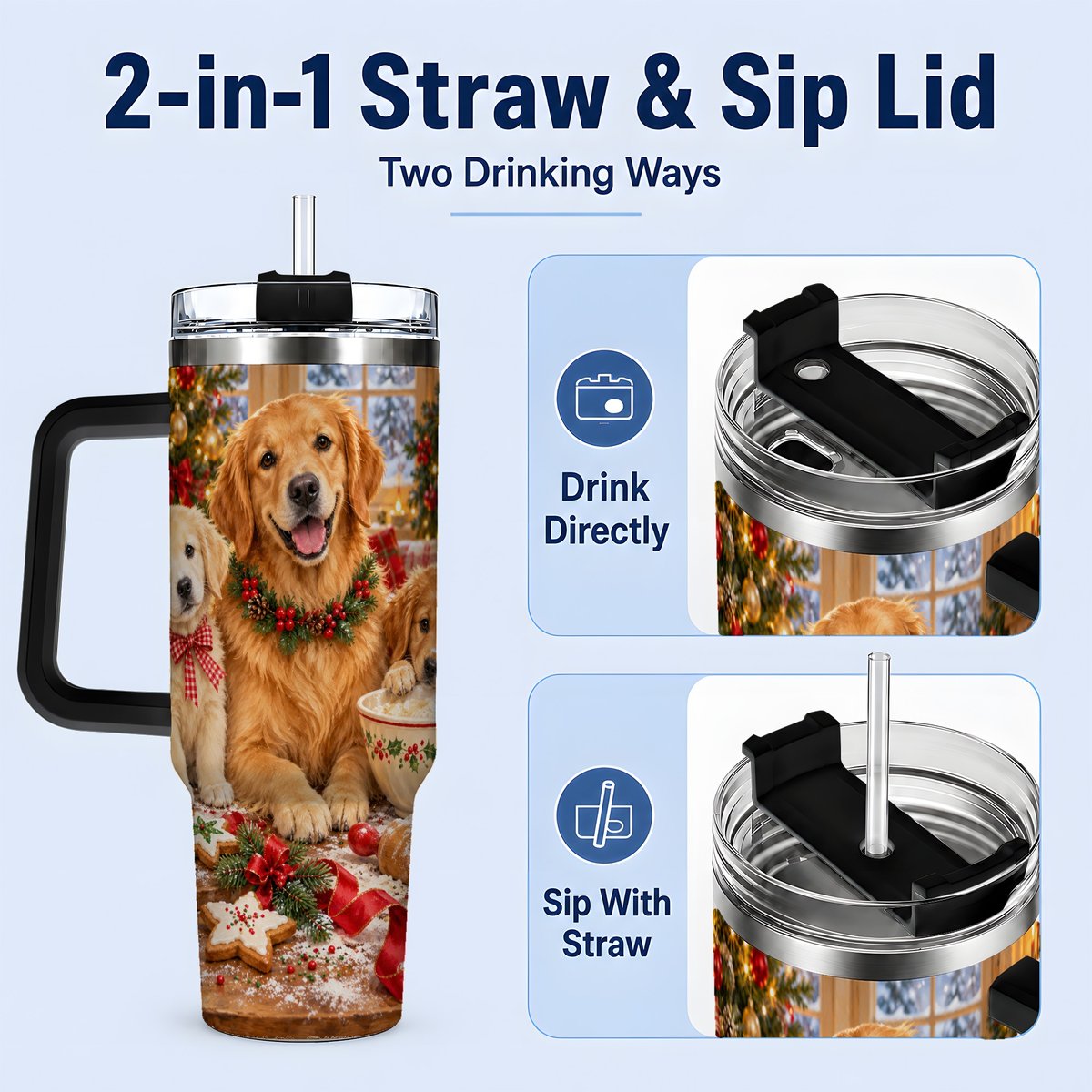#pl[40oz|Black] Golden Retriever Christmas Baking Handled Tumbler 40oz