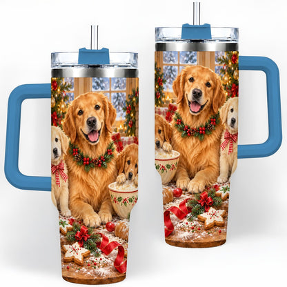 #pl[40oz|Blue] Golden Retriever Christmas Baking Handled Tumbler 40oz