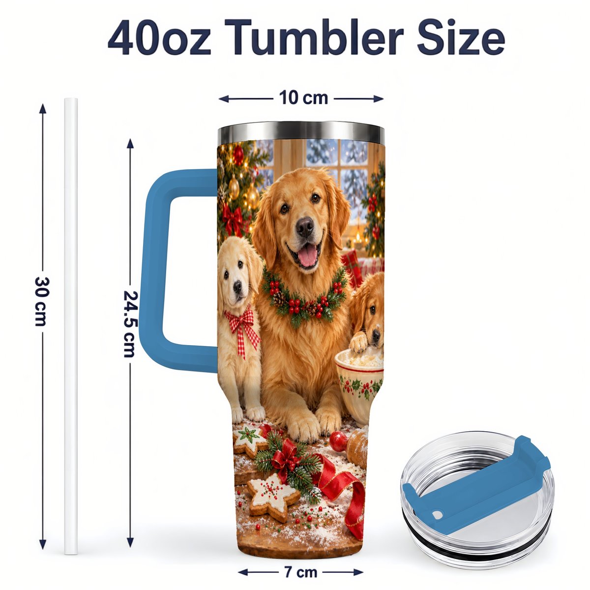 #pl[40oz|Blue] Golden Retriever Christmas Baking Handled Tumbler 40oz
