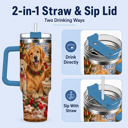 #pl[40oz|Blue] Golden Retriever Christmas Baking Handled Tumbler 40oz
