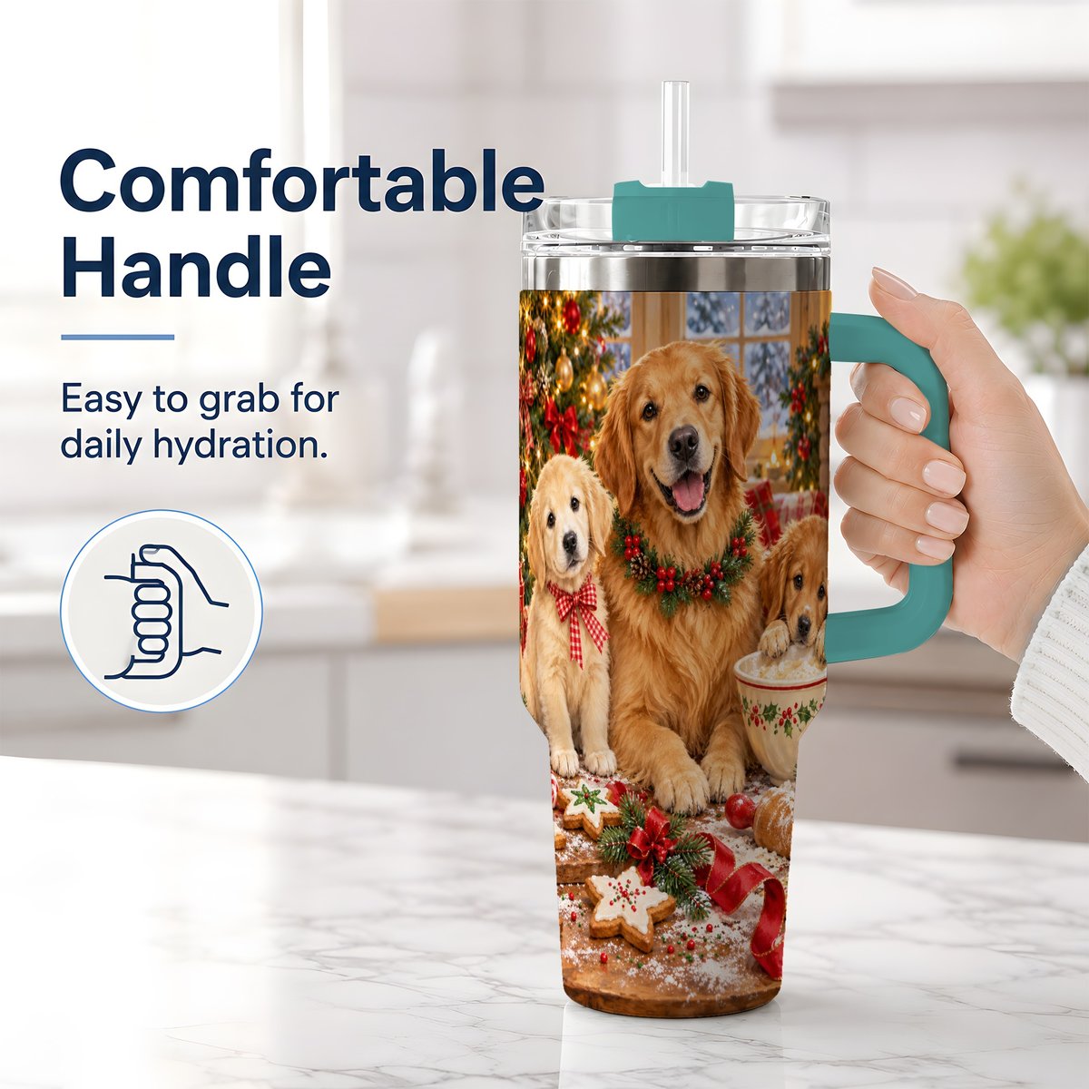 #pl[40oz|Green] Golden Retriever Christmas Baking Handled Tumbler 40oz