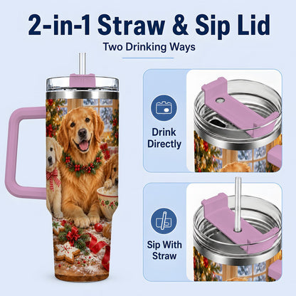 #pl[40oz|Pink] Golden Retriever Christmas Baking Handled Tumbler 40oz