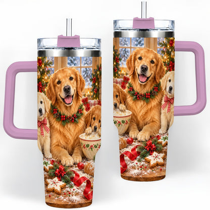 #pl[40oz|Pink] Golden Retriever Christmas Baking Handled Tumbler 40oz