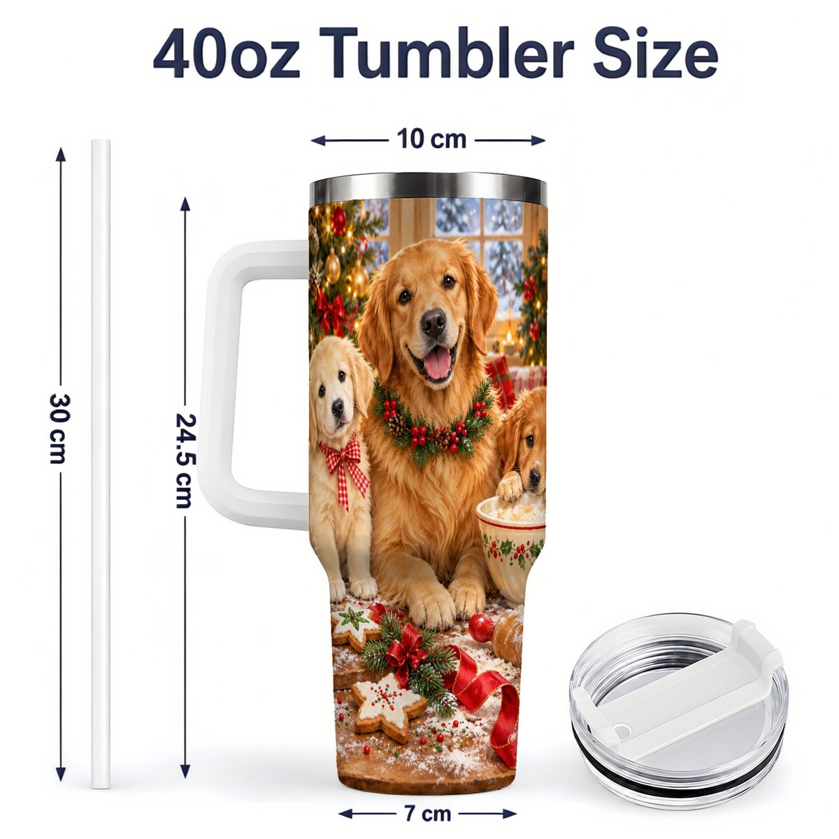 #pl[40oz|White] Golden Retriever Christmas Baking Handled Tumbler 40oz