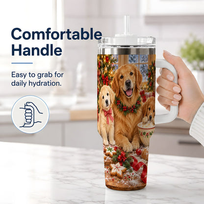 #pl[40oz|White] Golden Retriever Christmas Baking Handled Tumbler 40oz