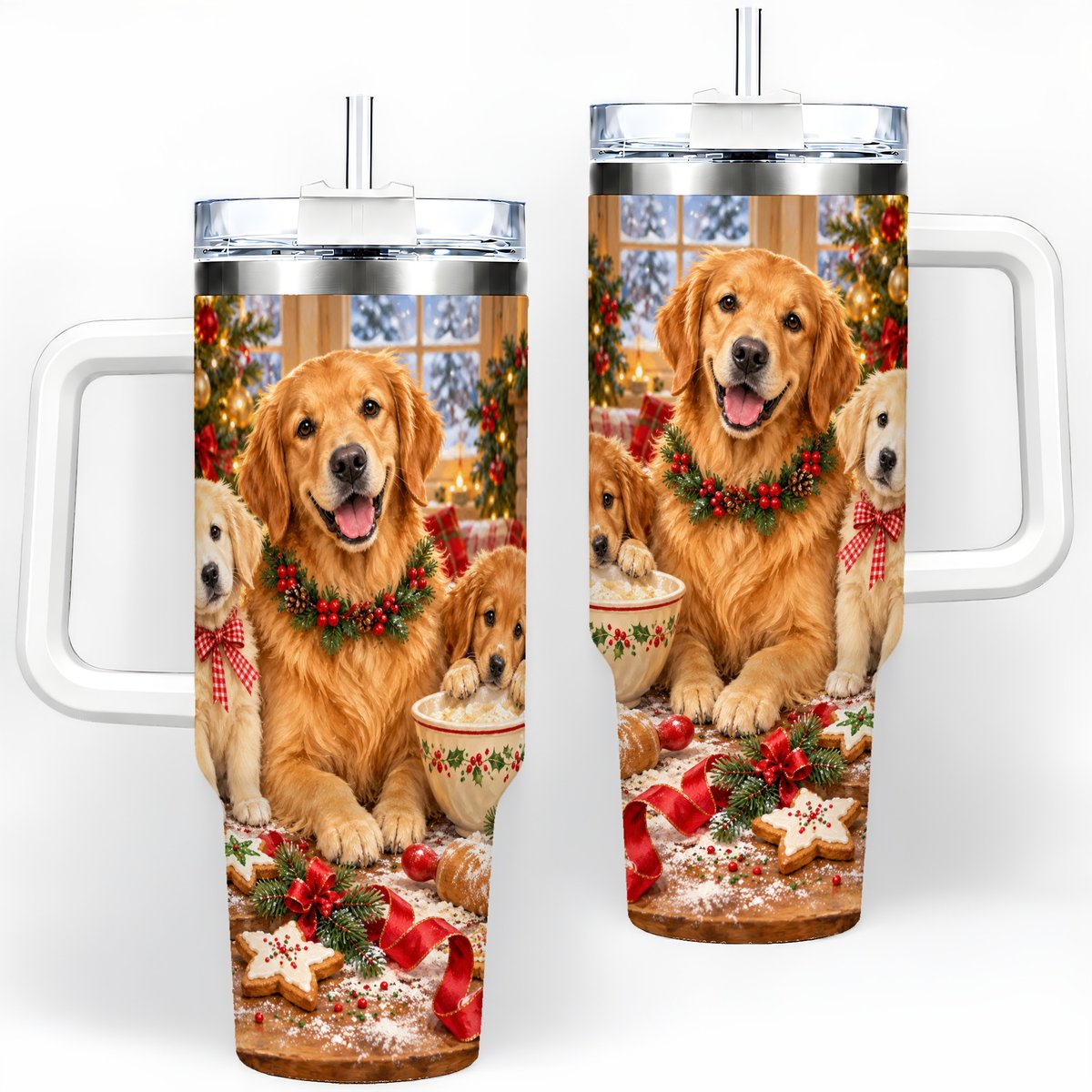 Golden Retriever Christmas Baking Handled Tumbler 40oz