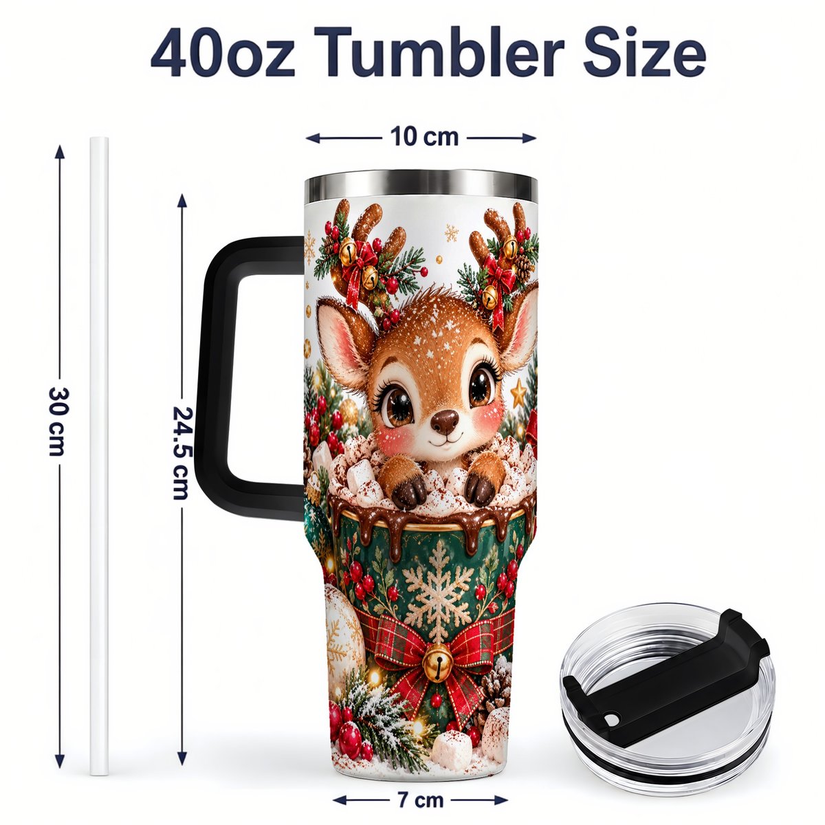 #pl[40oz|Black] Christmas Reindeer Hot Cocoa Handled Tumbler 40oz