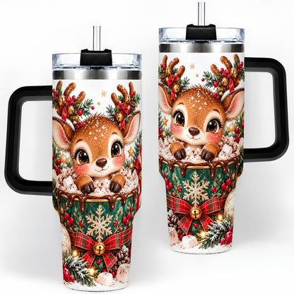 #pl[40oz|Black] Christmas Reindeer Hot Cocoa Handled Tumbler 40oz