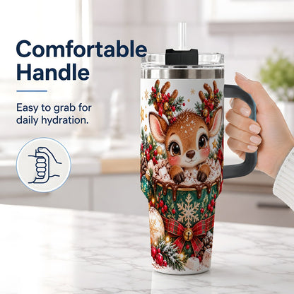 #pl[40oz|Black] Christmas Reindeer Hot Cocoa Handled Tumbler 40oz
