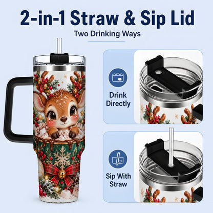 #pl[40oz|Black] Christmas Reindeer Hot Cocoa Handled Tumbler 40oz