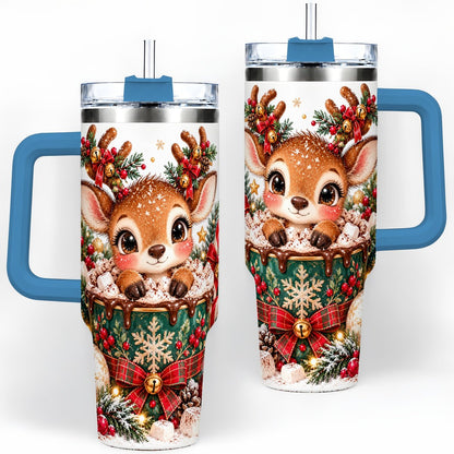 #pl[40oz|Blue] Christmas Reindeer Hot Cocoa Handled Tumbler 40oz